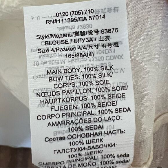 Tory Burch New Ivory Floral Chiffon Bow Blouse Size 4 - Picture 11 of 11
